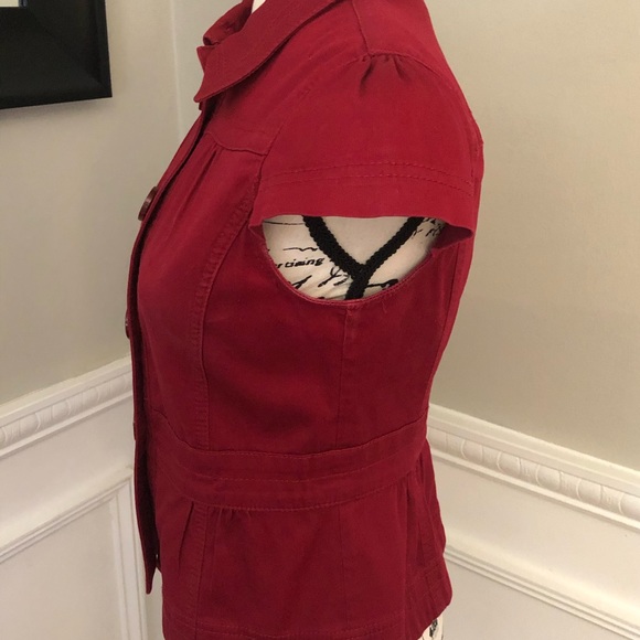 Loft Red Button Up Fitted Short Sleeve Jacket - Picture 3 of 5